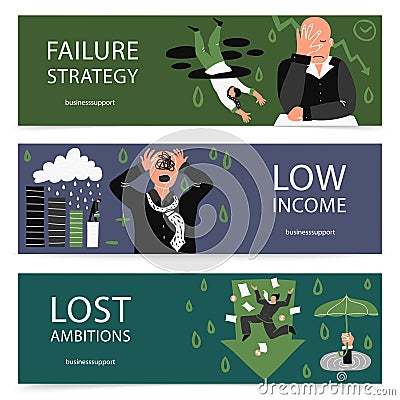 Failure Business Banner Set Vector Illustration