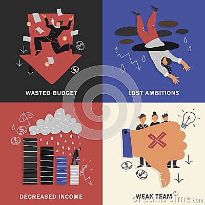 Failure Business Design Concept Set Vector Illustration