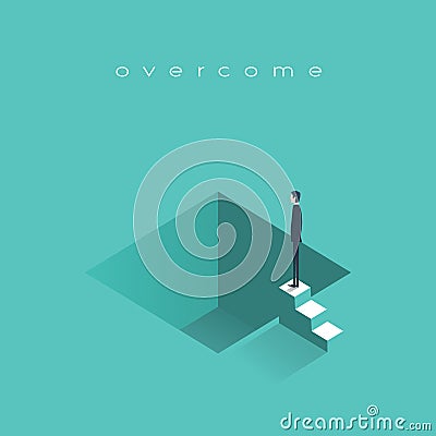 Failure in business vector concept illustration with depressed businessman standing ready to jump. Symbol of bankruptcy Vector Illustration