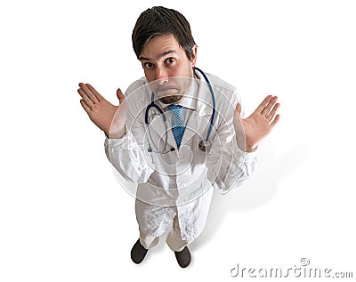 Failure concept. Confused, uncertain and unsure doctor apologizes. Stock Photo