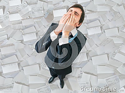 Failure and disappointment concept. Unhappy businessman from top. Stock Photo