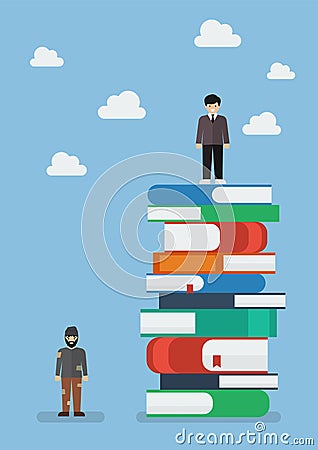 Failure man and Success man on a lot of books Vector Illustration