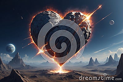 Heart shaped rock against the background of the planet Stock Photo