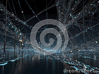 Failure of a technologically advanced network, with data streams faltering and connections wavering Cartoon Illustration