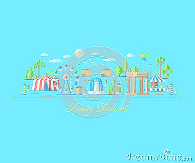 Fair, amusement park spring season Vector Illustration