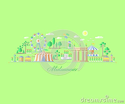 Fair, amusement park summer Vector Illustration