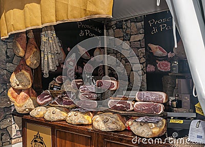 Fair of food products of Italian manufacturers in the open air Editorial Stock Photo