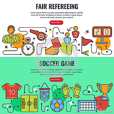 Fair Refereeing and Soccer Game Banners Vector Illustration