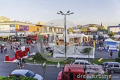 Thessaloniki, Greece Inside 83rd International fair pavilions with crowd. Editorial Stock Photo