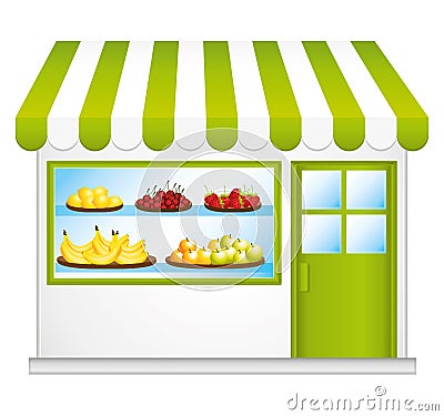 Fair trade grocery. Farming fruits and vegetables. Greengrocery convenience store. Vector illustration. Vector Illustration