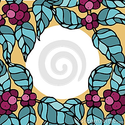 Round frame from coffee beans against white and yellow background Vector Illustration