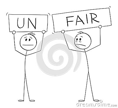 Fair and Unfair , Vector Cartoon Stick Figure Illustration Vector Illustration