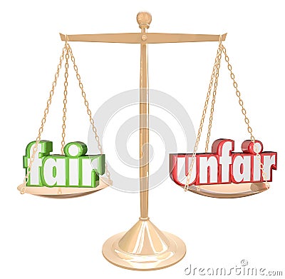 Fair Vs Unfair Words Scale Balance Justice Injustice Stock Photo