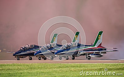 FAIRFORD, UK - JULY 10: MB-339 Aircraft participates in the Royal International Air Tattoo Air show event July 10, 2016 Editorial Stock Photo