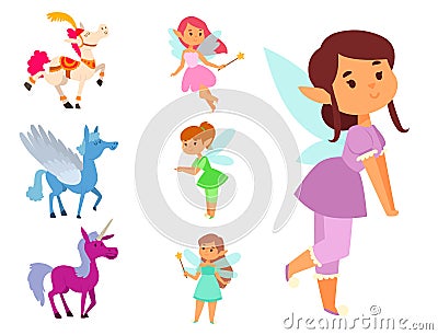 Fairies princess fairy girl vector character cute beautiful style cartoon little fairyland fashion costume magic fantasy Vector Illustration