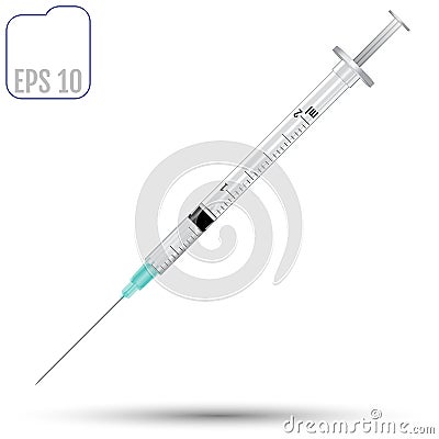 Fairly standard design single use syringe isolated over white ba Vector Illustration