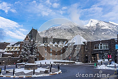 Fairmont Banff Springs in winter sunny day. Banff National Park Editorial Stock Photo