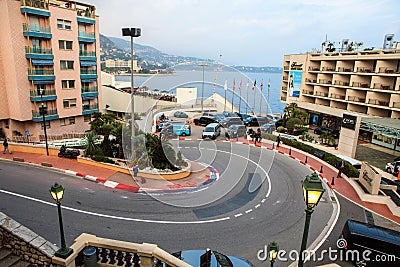 Fairmont Hairpin or Loews Curve, a famous section of the Monaco Editorial Stock Photo