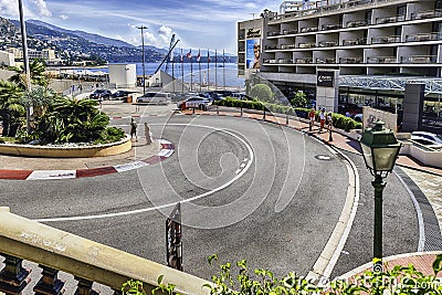 The Fairmont Hairpin or Loews Curve, Monte Carlo, Monaco Editorial Stock Photo