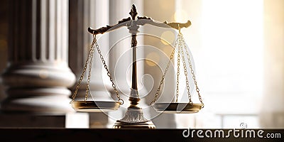 fairness scales of justice against court house building background banner, concept of business Stock Photo