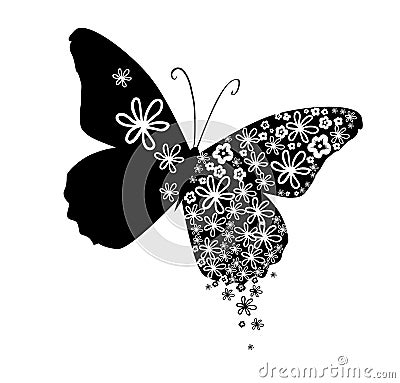 Fairy black butterflies isolated vector illustration. Summer beautiful insects. Simple butterflies isolated fantasy Vector Illustration