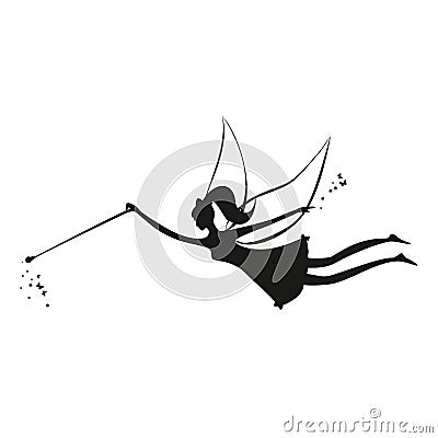 Fairy black silhouette with a magic wand Vector Illustration