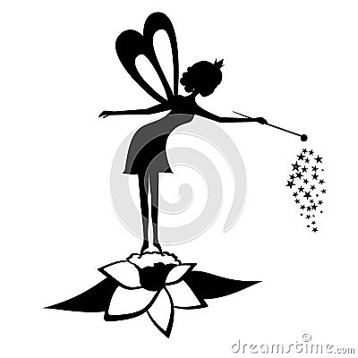 Fairy black silhouette with a magic wand Vector Illustration