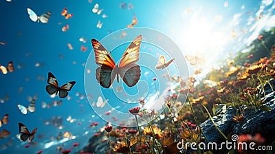 Fairy Blue Butterflies against blue sky Stock Photo