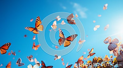 Fairy Blue Butterflies against blue sky Stock Photo