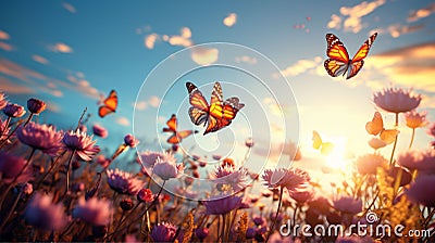 Fairy Blue Butterflies against blue sky Stock Photo