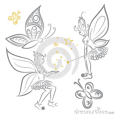 Fairy and butterfly Vector Illustration