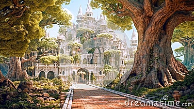 Fairy Castle in Green Scenery with Greenery, Generative AI Stock Photo