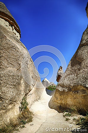 Fairy chimney balanced rock formations Stock Photo