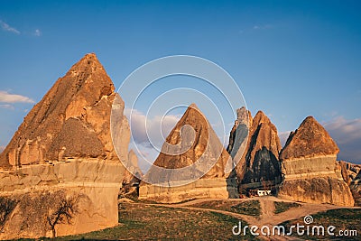 Fairy chimneys rock formation in Rose valley near Goreme Stock Photo