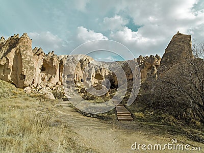 Fairy Chimneys in Zelve Valley at Cappadocia, Turkey Stock Photo