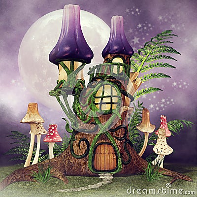 Fairy cottage with fern Stock Photo