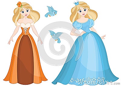 Beautiful cute pretty princess Cinderella Vector Illustration