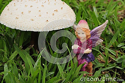 A fairy figurine and a mushroom Stock Photo