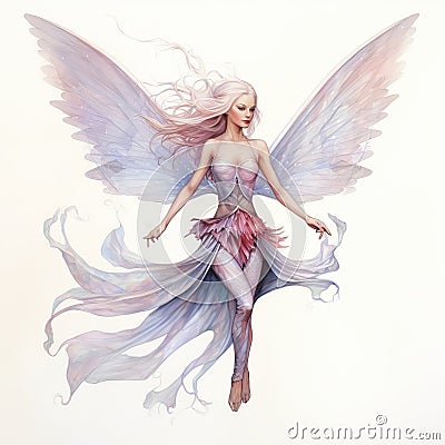 Fairy In Flight: Anne Stokes And Larry Elmore's Watercolor And Ink Drawing Stock Photo