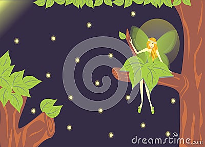 Fairy forest and fireflies Stock Photo