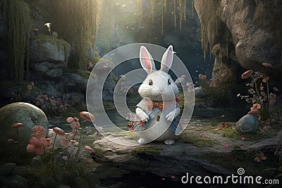 Fairy forest rabbit. Generate Ai Stock Photo