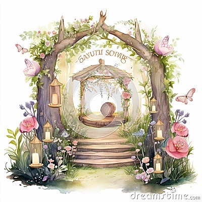 Fairy Garden: A Whimsical Woodland Wedding Cartoon Illustration