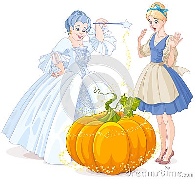 Fairy Godmother & Cinderella Vector Illustration