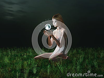 Fairy holding glowing sphere Stock Photo