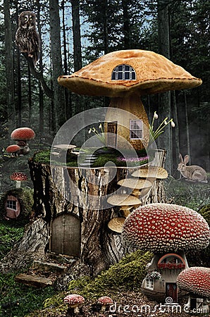 Fairy house (mushroom) Cartoon Illustration