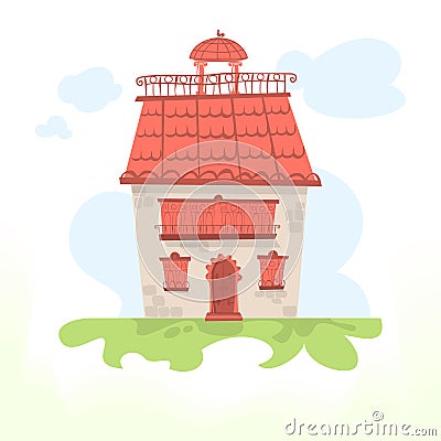 Fairy house with a tiled roof and a cockerel Vector Illustration