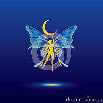 Fairy lady holding half moon Vector Illustration