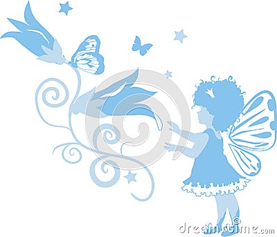 Fairy Little Girl Silhouette Vector Illustration