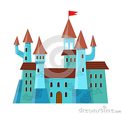 Fairy medieval castle in cartoon style on white background is insulated Vector Illustration