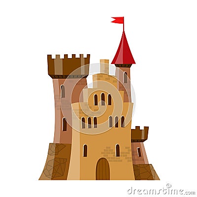 Fairy medieval castle in cartoon style on white background is insulated Vector Illustration